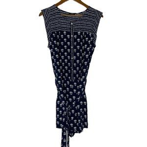Loft Blue Floral Sleeveless Button Front 4" Shorts Romper Size Large Women’s